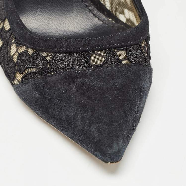Pre Owned Dolce & Gabbana Black Lace and Suede Pumps Size 38
