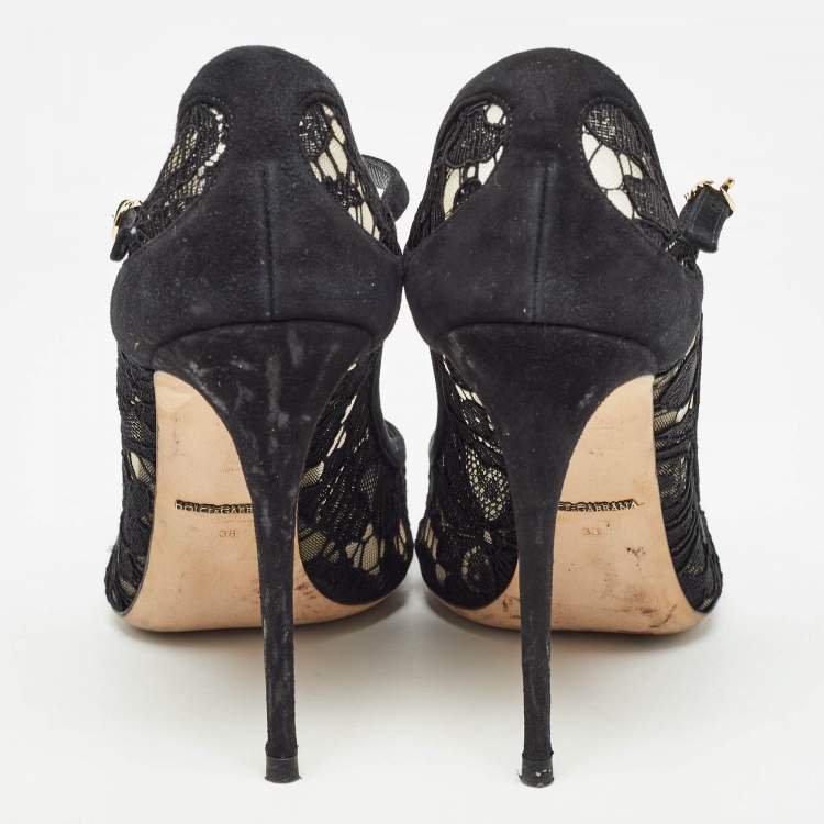 Pre Owned Dolce & Gabbana Black Lace and Suede Pumps Size 38