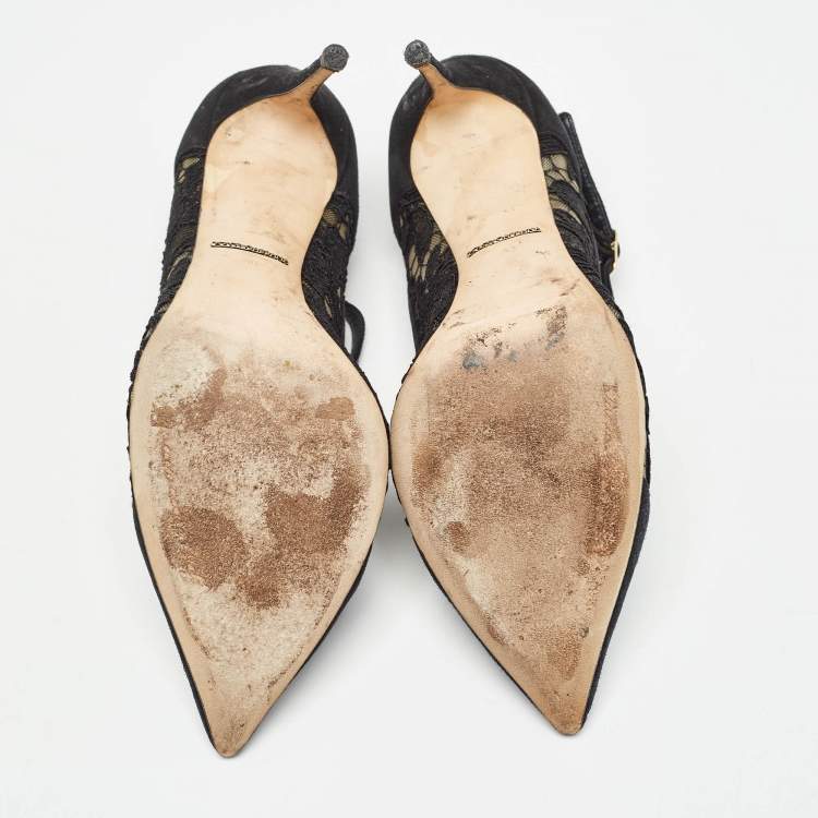 Pre Owned Dolce & Gabbana Black Lace and Suede Pumps Size 38