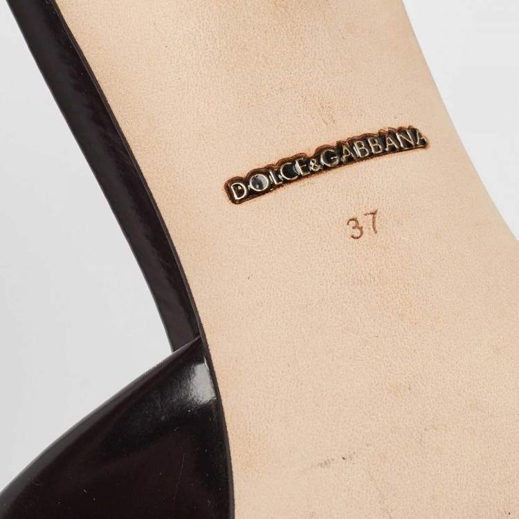 Pre Owned Dolce & Gabbana Black Leather Rose Print Slide Sandals Size 37