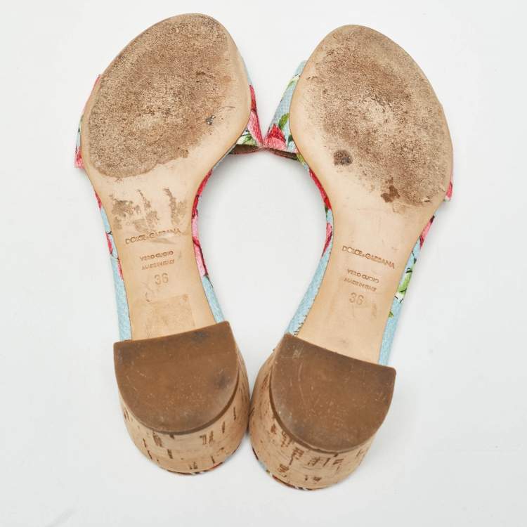 Pre Owned Dolce & Gabbana Tricolor Floral Print Canvas Slide Sandals Size 36