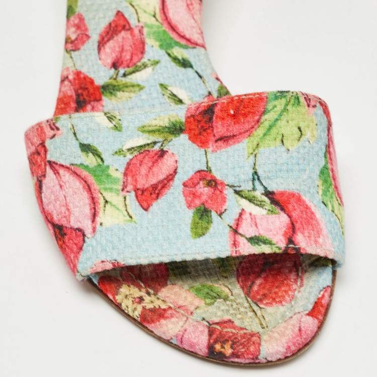 Pre Owned Dolce & Gabbana Tricolor Floral Print Canvas Slide Sandals Size 36