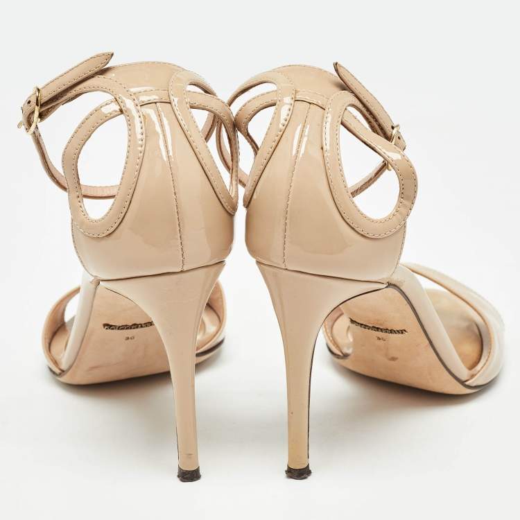 Pre Owned Dolce & Gabbana Beige Patent Leather Ankle Strap Sandals Size 36  