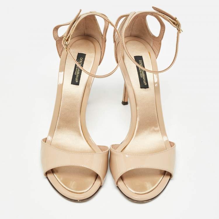 Pre Owned Dolce & Gabbana Beige Patent Leather Ankle Strap Sandals Size 36  