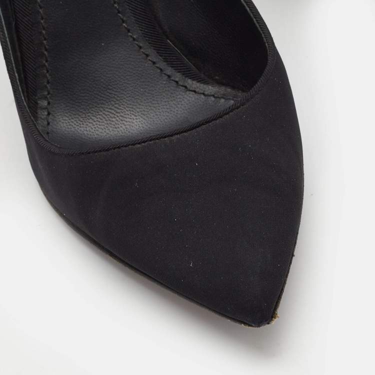 Pre Owned Dolce & Gabbana Black Fabric Crystal Embellished Slingback Pumps Size 37.5