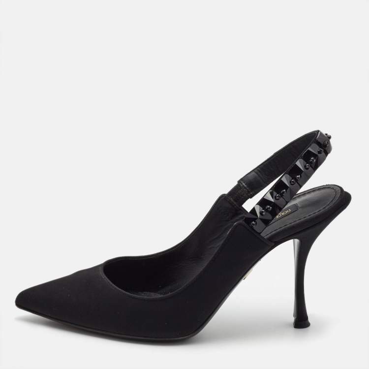 Pre Owned Dolce & Gabbana Black Fabric Crystal Embellished Slingback Pumps Size 37.5