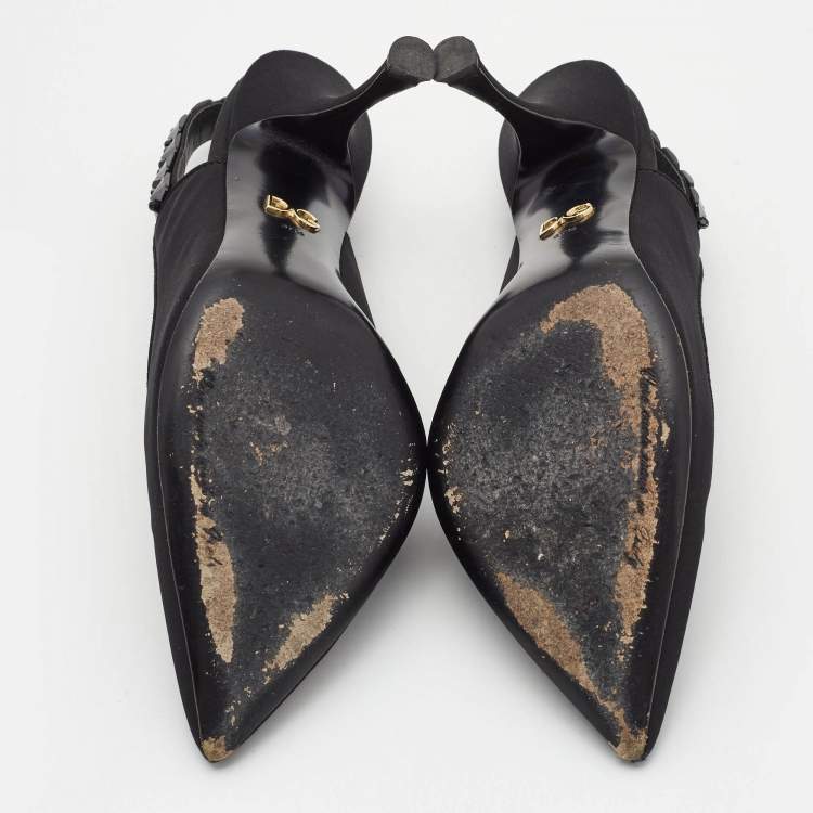 Pre Owned Dolce & Gabbana Black Fabric Crystal Embellished Slingback Pumps Size 37.5
