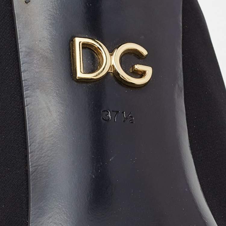 Pre Owned Dolce & Gabbana Black Fabric Crystal Embellished Slingback Pumps Size 37.5