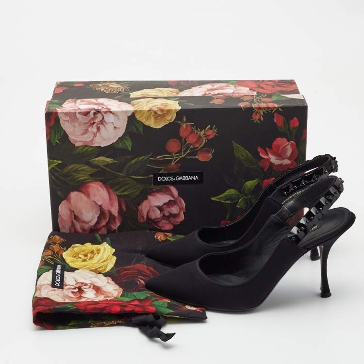 Pre Owned Dolce & Gabbana Black Fabric Crystal Embellished Slingback Pumps Size 37.5