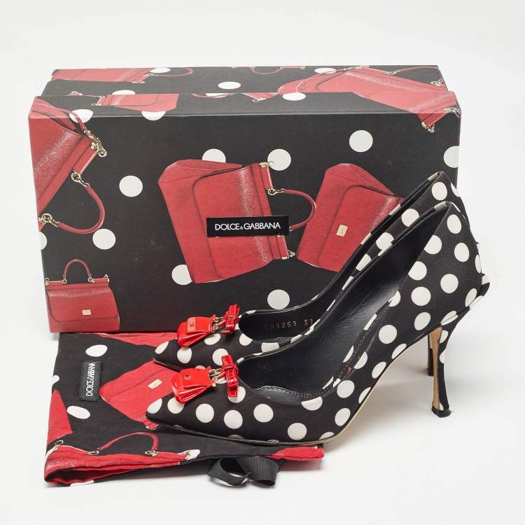 Pre Owned Dolce & Gabbana Black/White Polka Dot Fabric Bag Detail Pumps Size 37