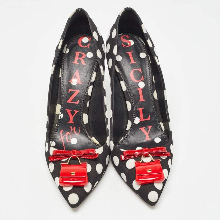 Pre Owned Dolce & Gabbana Black/White Polka Dot Fabric Bag Detail Pumps Size 37