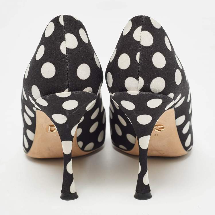 Pre Owned Dolce & Gabbana Black/White Polka Dot Fabric Bag Detail Pumps Size 37