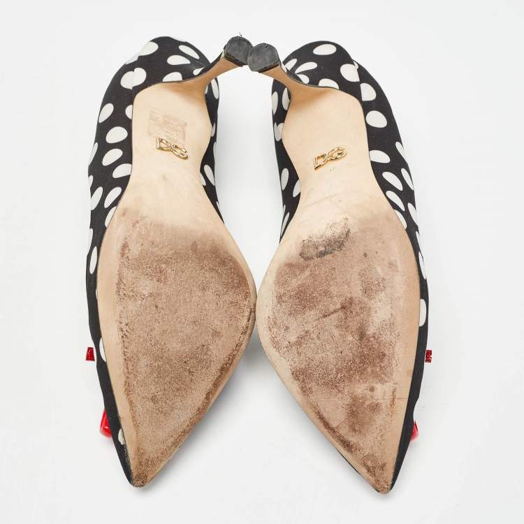 Pre Owned Dolce & Gabbana Black/White Polka Dot Fabric Bag Detail Pumps Size 37
