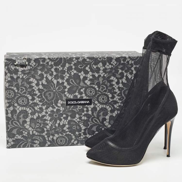 Pre Owned Dolce & Gabbana Black Tulle Fabric Ankle Booties Size 37