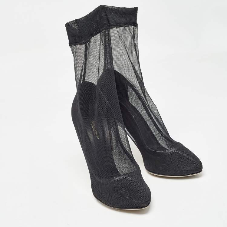 Pre Owned Dolce & Gabbana Black Tulle Fabric Ankle Booties Size 37
