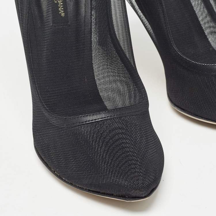Pre Owned Dolce & Gabbana Black Tulle Fabric Ankle Booties Size 37