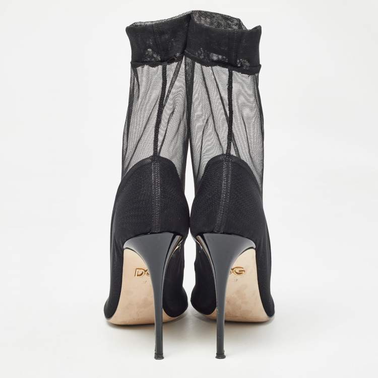 Pre Owned Dolce & Gabbana Black Tulle Fabric Ankle Booties Size 37