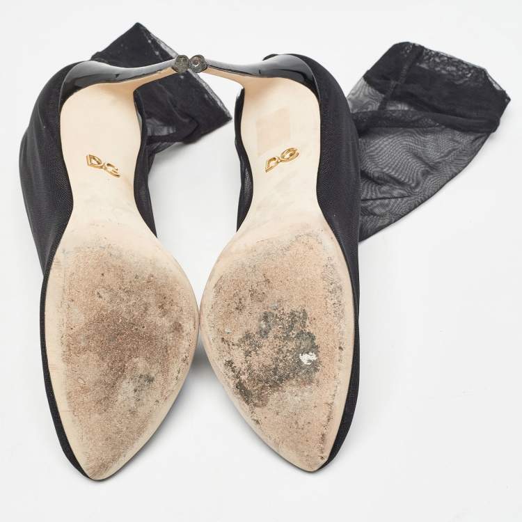 Pre Owned Dolce & Gabbana Black Tulle Fabric Ankle Booties Size 37