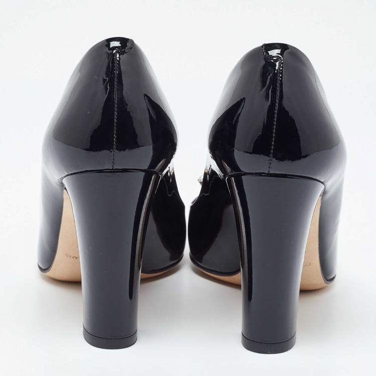Pre Owned Dolce & Gabbana Black Patent Leather Crystal Embellished Block Heel Pumps Size 36.5
