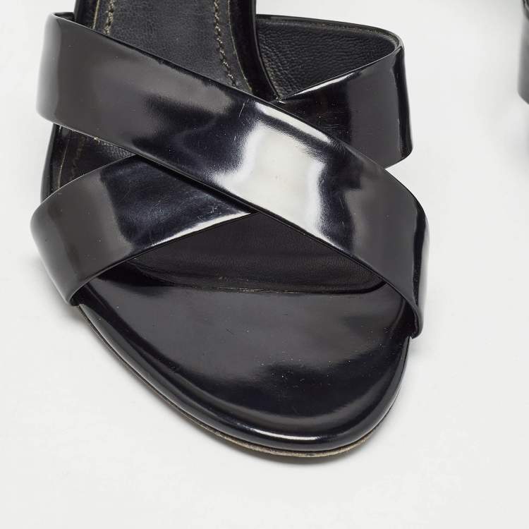 Pre Owned Dolce & Gabbana Black Leather Crisscross Slides Size 37     