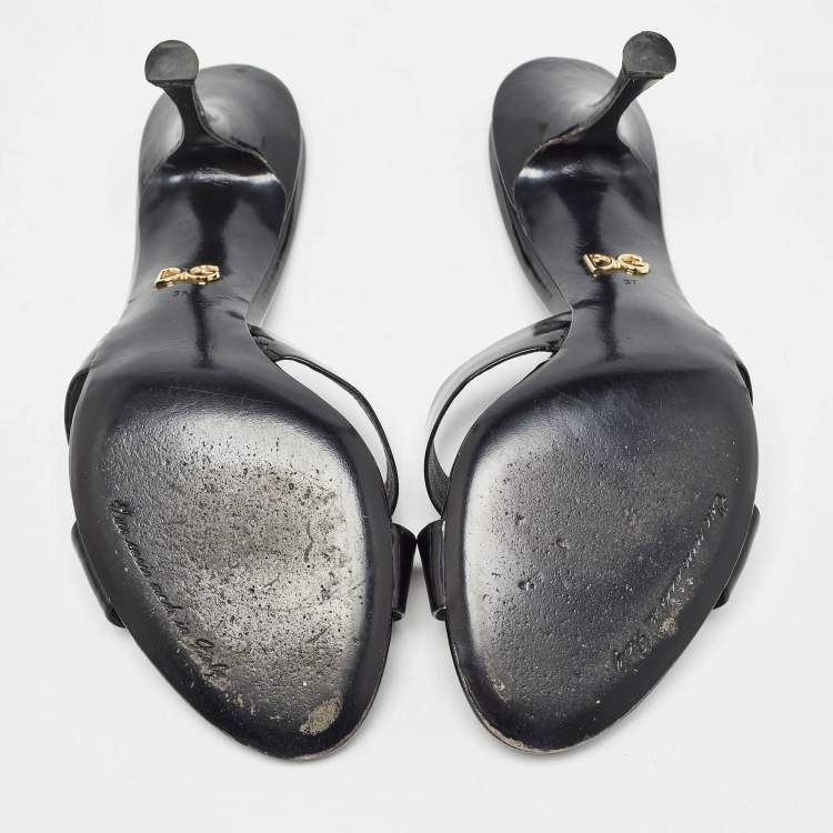 Pre Owned Dolce & Gabbana Black Leather Crisscross Slides Size 37     