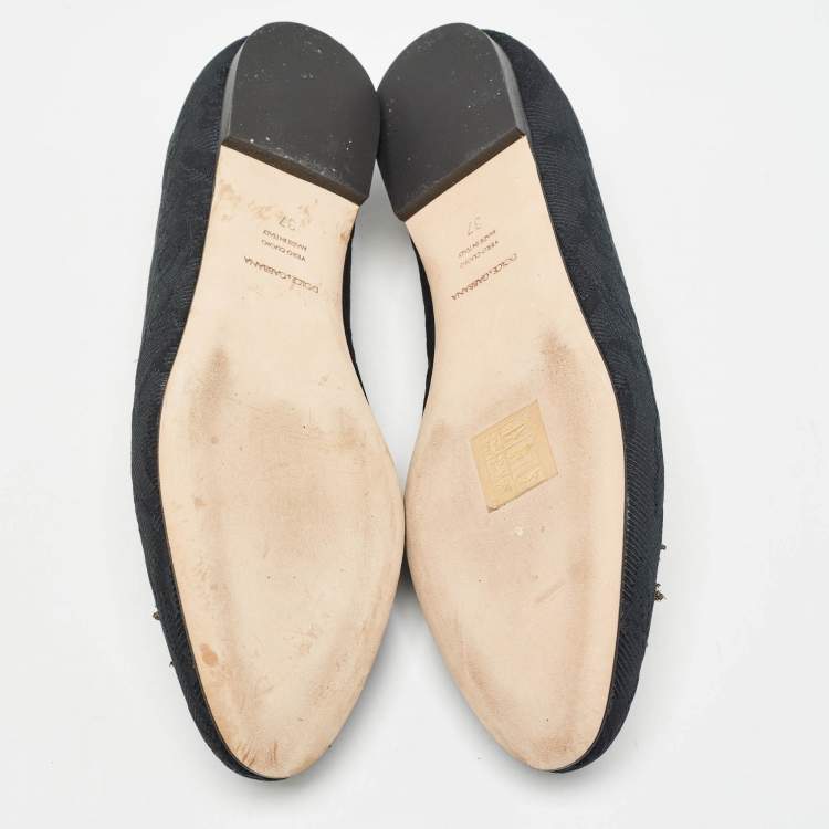 Pre Owned Dolce & Gabbana Black Jacquard Fabric Embellished DG Heart Smoking Slippers Size 37