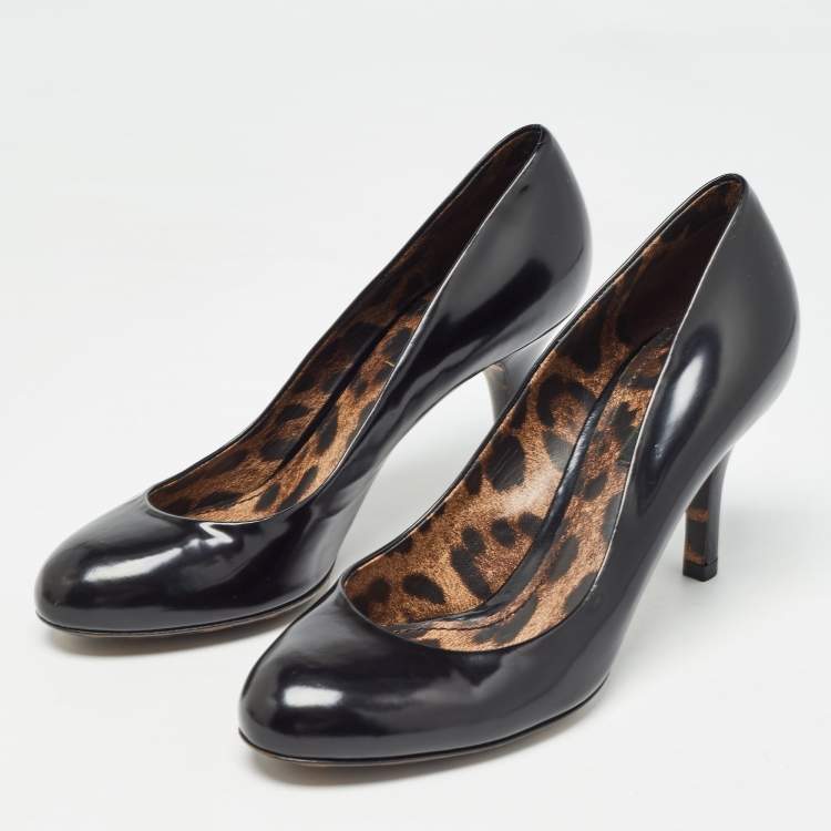 Pre Owned Dolce & Gabbana Black Patent Leather Round Toe Pumps Size 37