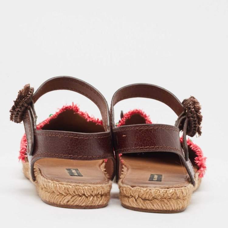 Pre Owned Dolce & Gabbana Multicolor Raffia and Leather Pineapple Kiwi Patch Espadrille Sandals Size 40