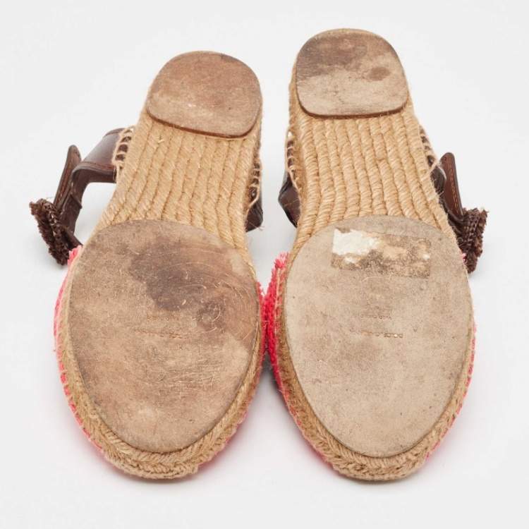 Pre Owned Dolce & Gabbana Multicolor Raffia and Leather Pineapple Kiwi Patch Espadrille Sandals Size 40