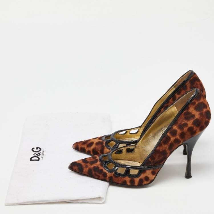 Pre Owned Dolce & Gabbana Brown Calf Hair and Patent Leather Pointed Toe Pumps Size 37