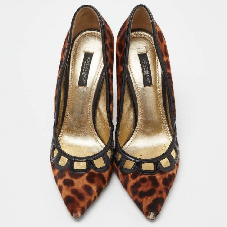 Pre Owned Dolce & Gabbana Brown Calf Hair and Patent Leather Pointed Toe Pumps Size 37