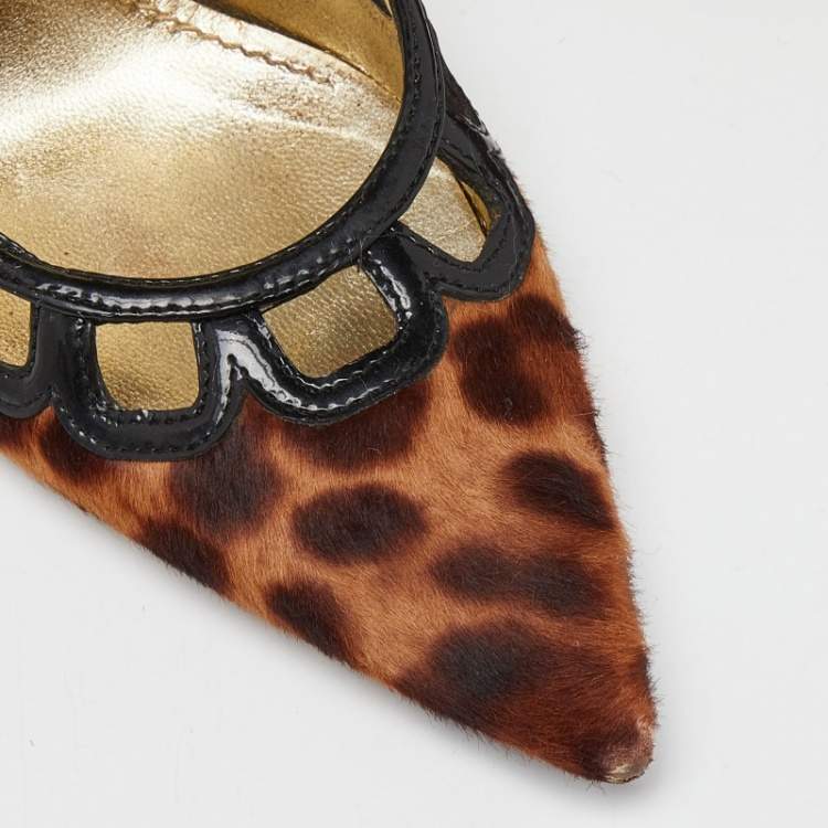 Pre Owned Dolce & Gabbana Brown Calf Hair and Patent Leather Pointed Toe Pumps Size 37