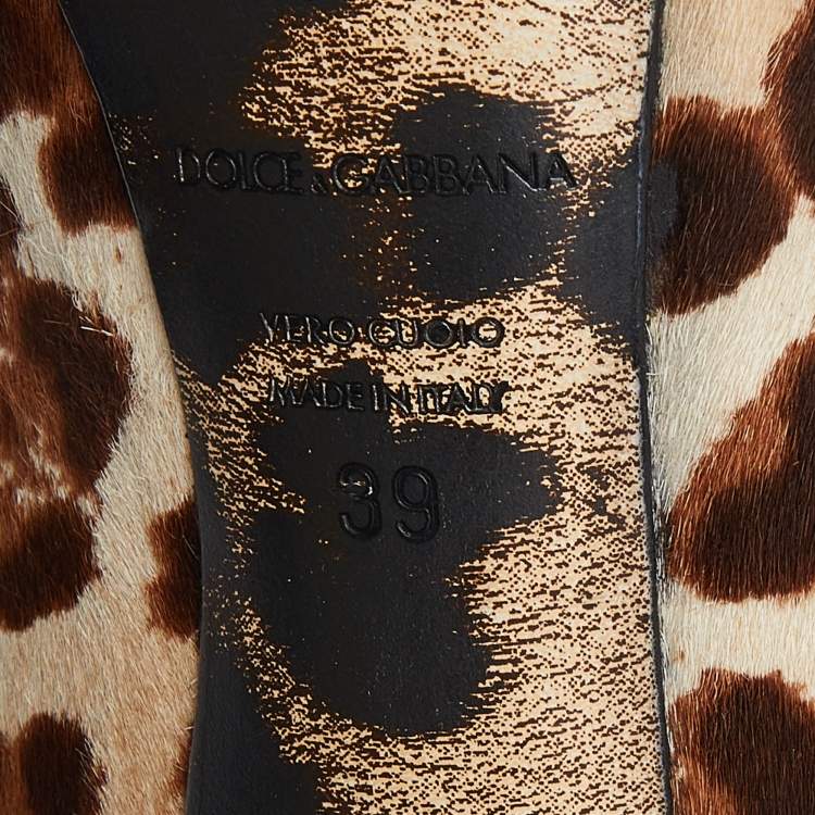Pre Owned Dolce & Gabbana Beige/Brown Leopard Print Calfhair Peep Toe Pumps Size 39