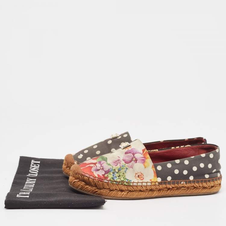 Pre Owned Dolce & Gabbana Multicolor Canvas Espadrille Flats Size 38