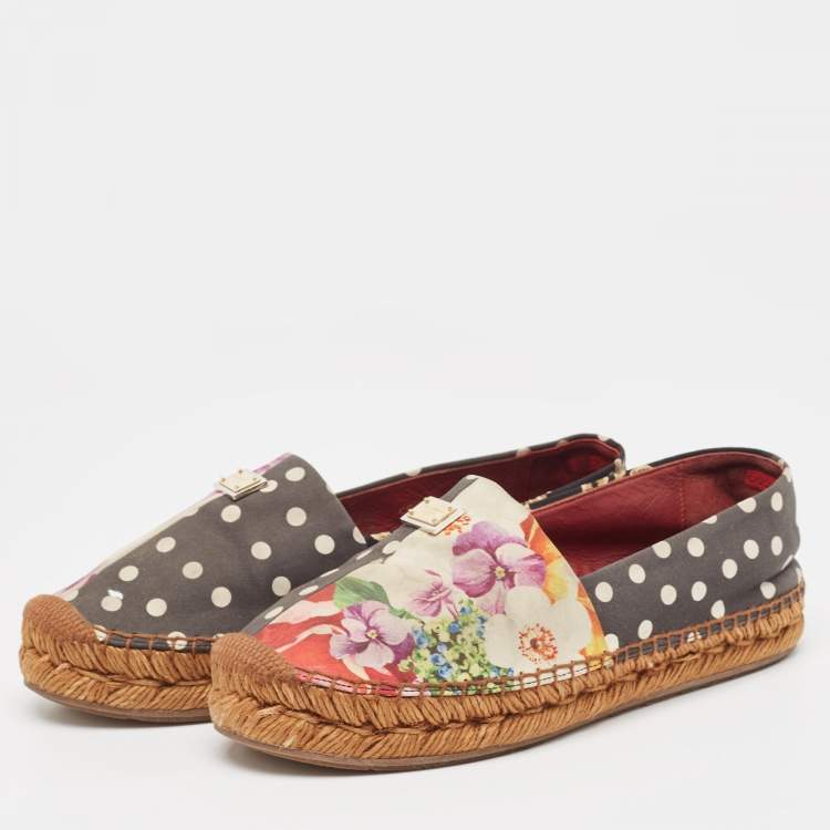Pre Owned Dolce & Gabbana Multicolor Canvas Espadrille Flats Size 38