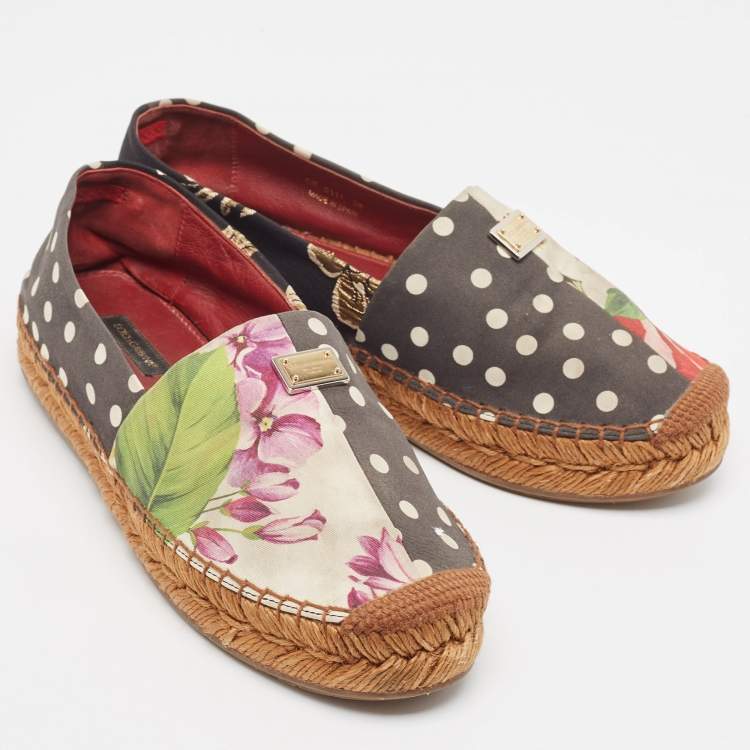 Pre Owned Dolce & Gabbana Multicolor Canvas Espadrille Flats Size 38