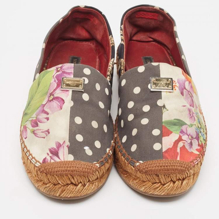 Pre Owned Dolce & Gabbana Multicolor Canvas Espadrille Flats Size 38