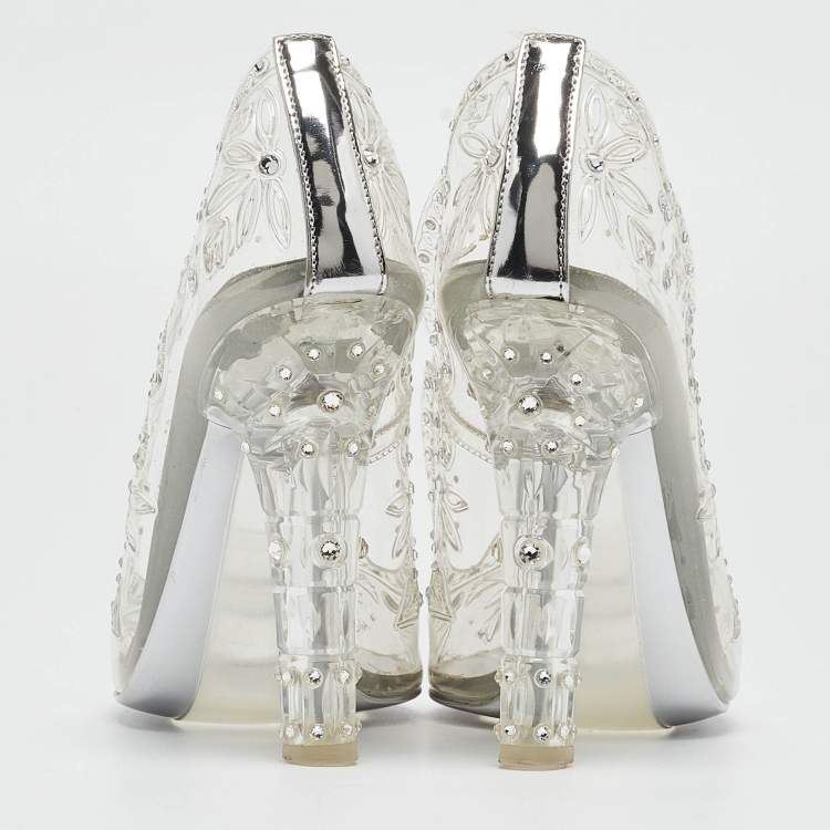 Pre Owned Dolce & Gabbana Transparent PVC Cinderella Swarovski Embellished Pumps Size 37