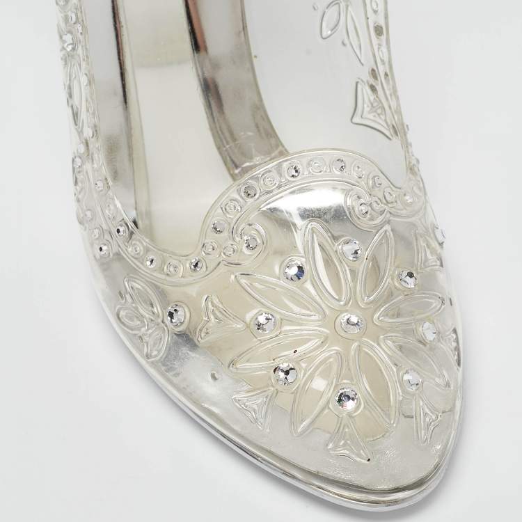 Pre Owned Dolce & Gabbana Transparent PVC Cinderella Swarovski Embellished Pumps Size 37