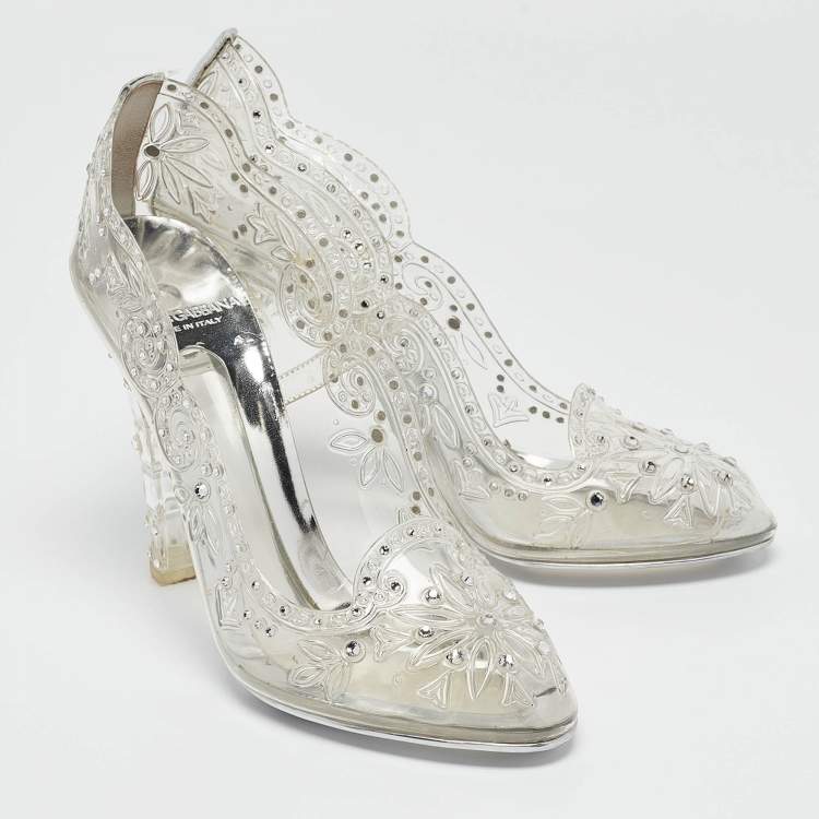 Pre Owned Dolce & Gabbana Transparent PVC Cinderella Swarovski Embellished Pumps Size 37