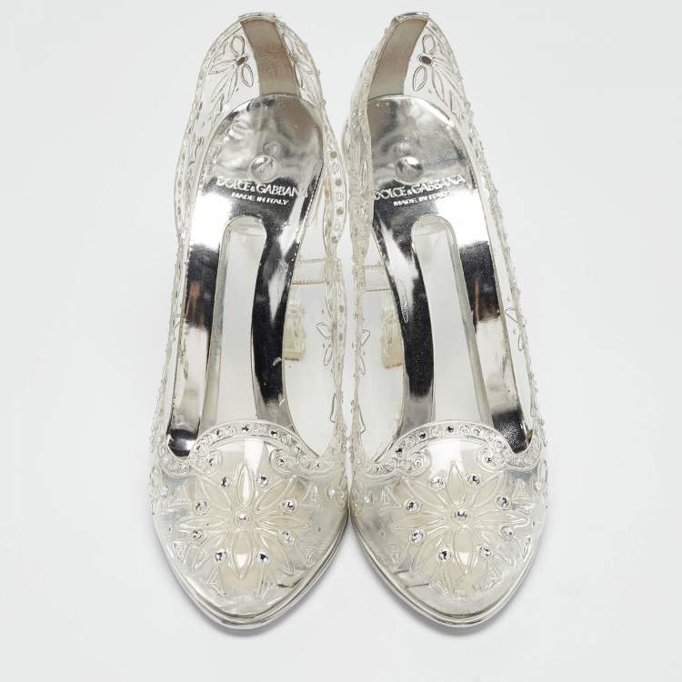 Pre Owned Dolce & Gabbana Transparent PVC Cinderella Swarovski Embellished Pumps Size 37