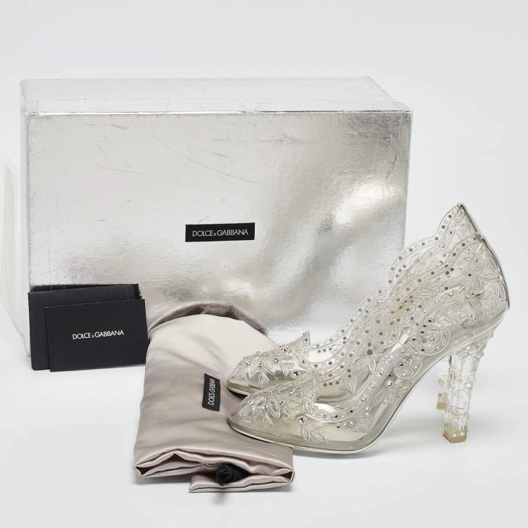 Pre Owned Dolce & Gabbana Transparent PVC Cinderella Swarovski Embellished Pumps Size 37
