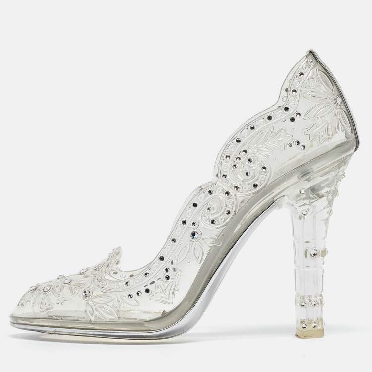 Pre Owned Dolce & Gabbana Transparent PVC Cinderella Swarovski Embellished Pumps Size 37