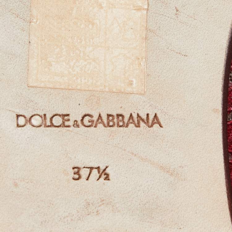 Pre Owned Dolce & Gabbana Red Lace Jackie Crystal Embellished Buckle Flat Mules Size 37.5