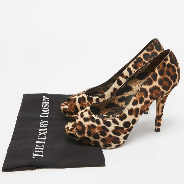 Pre Owned Dolce & Gabbana Brown/Beige Calf Hair Peep Toe Pumps Size 39 