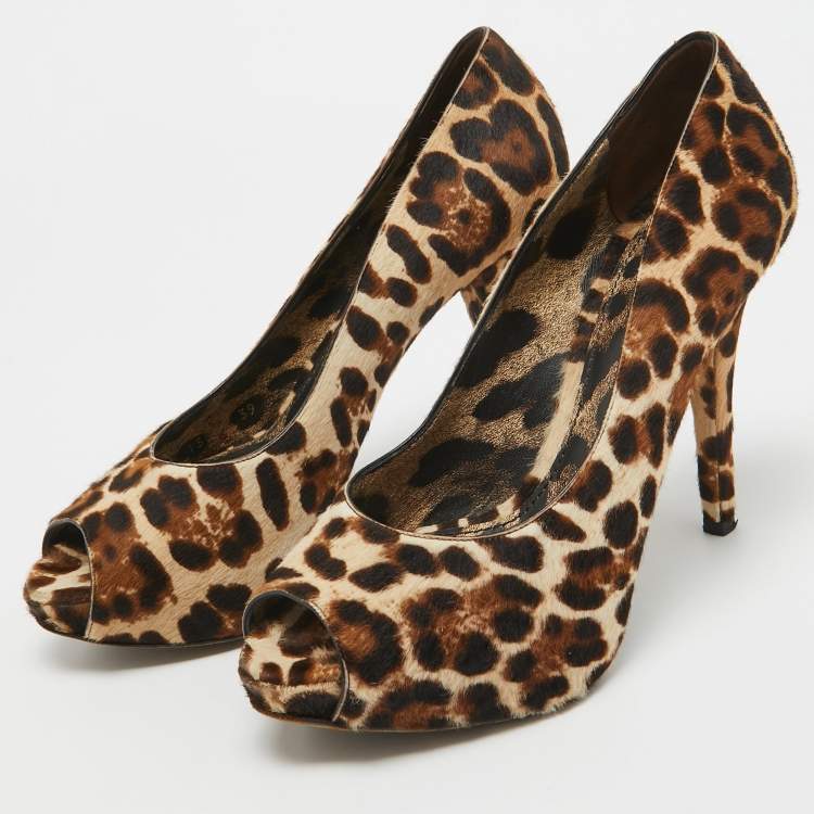 Pre Owned Dolce & Gabbana Brown/Beige Calf Hair Peep Toe Pumps Size 39 