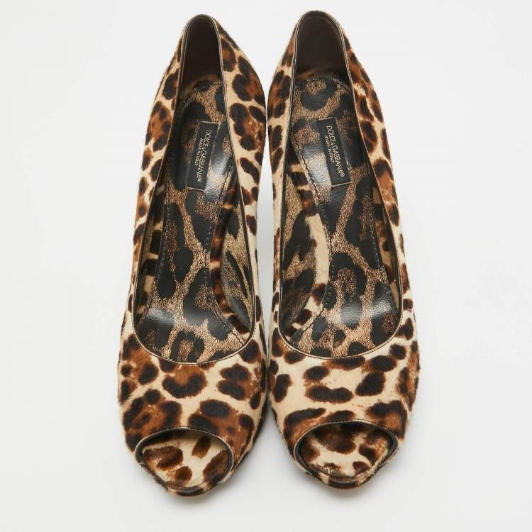 Pre Owned Dolce & Gabbana Brown/Beige Calf Hair Peep Toe Pumps Size 39 