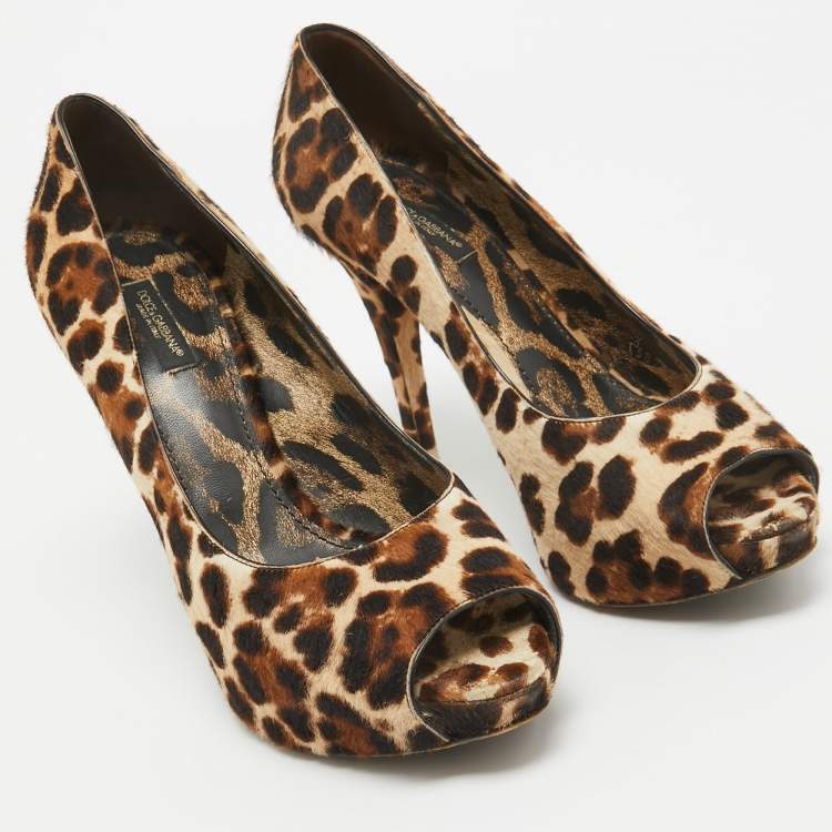 Pre Owned Dolce & Gabbana Brown/Beige Calf Hair Peep Toe Pumps Size 39 