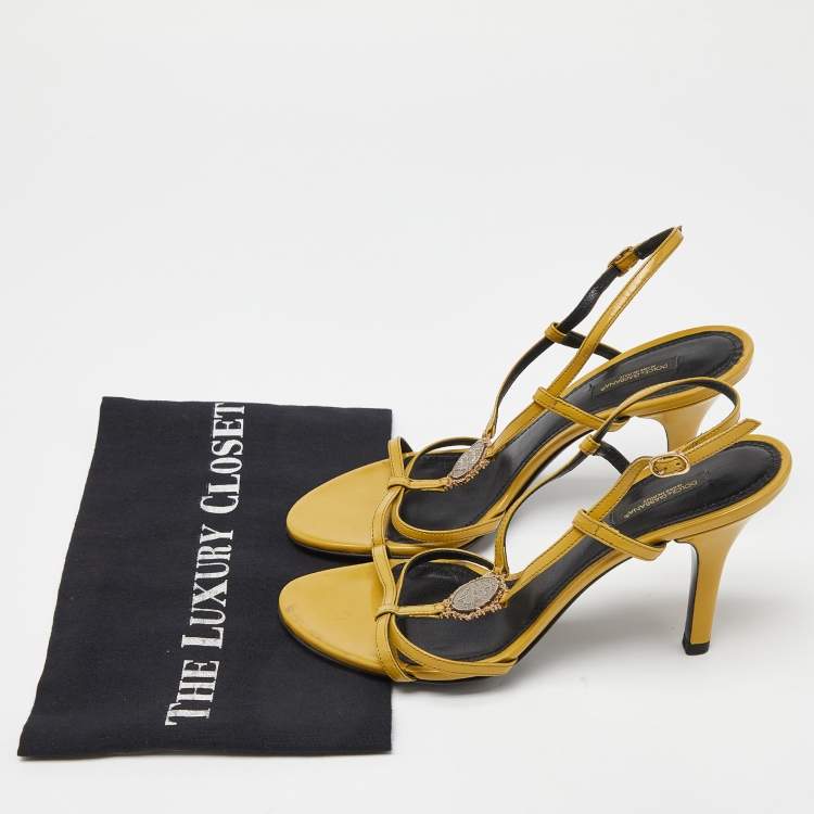 Pre Owned Dolce & Gabbana Yellow Patent Leather Heritage T-Strap Sandals Size 38