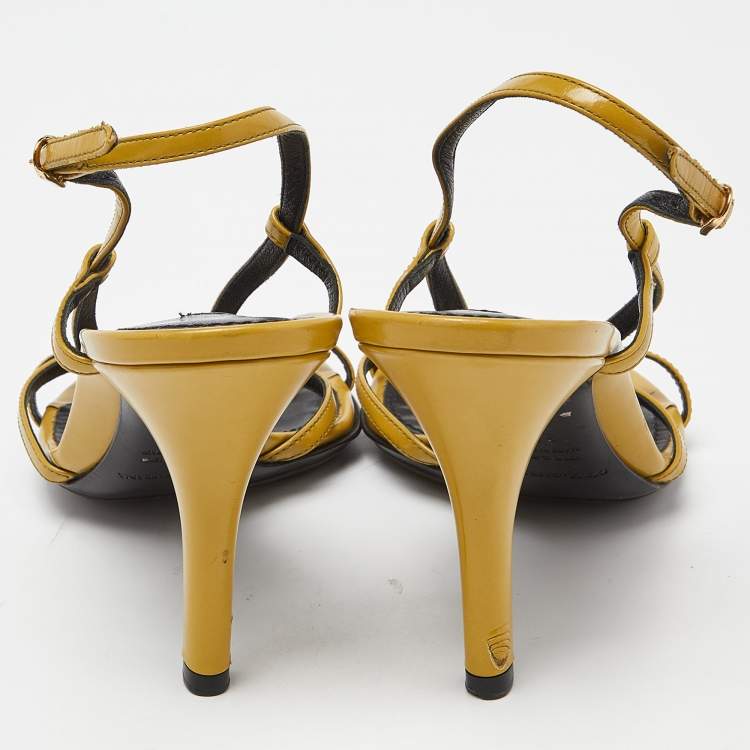 Pre Owned Dolce & Gabbana Yellow Patent Leather Heritage T-Strap Sandals Size 38